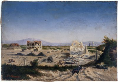 Le Fort de Vanves, durante la guerra del 1870, 1870 circa (olio su tela) da Gaston de Laperrière