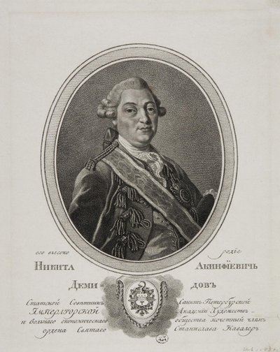 Ritratto di Nikita Akinfiyevich Demidov 1724-1789, 1786 da Gavriil Ivanovich Skorodumov