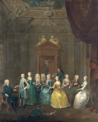 Ritratto della famiglia Porten che prende il tè in un interno sontuoso da Gawen Hamilton