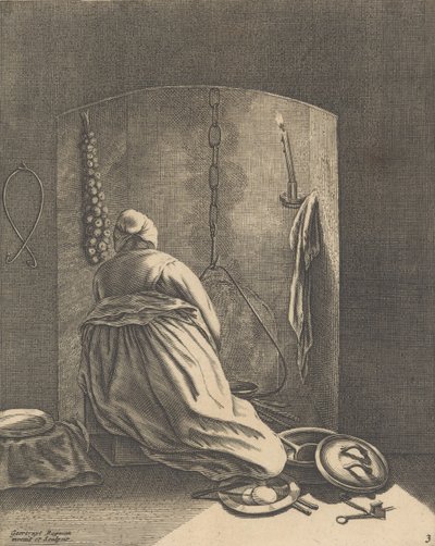 Una donna che cucina, Tavola 3 da Cinque Occupazioni Femminili, ca. 1640-57 da Geertruydt Roghman