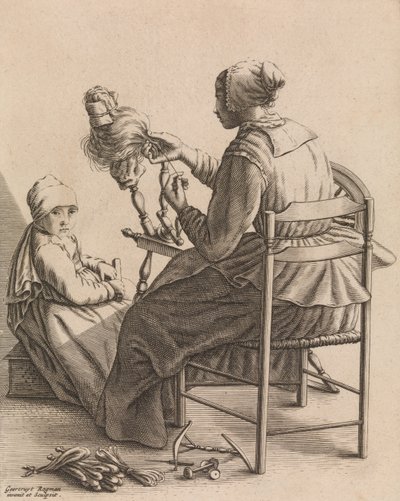 Una donna che fila, Tavola 4 da Cinque occupazioni femminili, ca. 1640-57 da Geertruydt Roghman