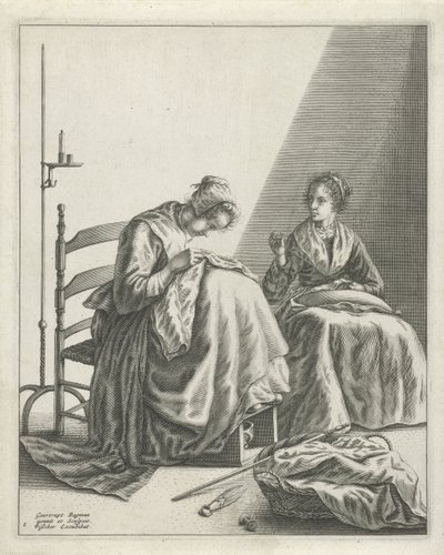 Due donne che cuciono da Geertryut Roghman