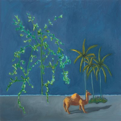 Cammello e due alberi, 2019 (olio su tavola) da Genevieve French