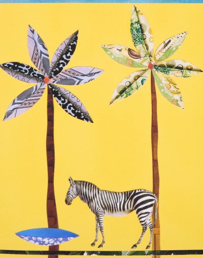 Zebra con ciotola blu (collage) da Genevieve French