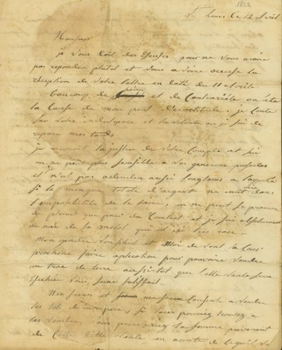 Lettera da Rosalie Saugrain a P. R. Bureau da Genevieve Rosalie Michau Saugrain