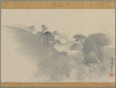 Paesaggio con collina, alberi e sorgere della luna, periodo Edo, 1747-1868 da Genki