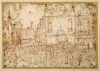 Processione veneziana che si sposta da una scuola a una chiesa adiacente da Gentile Bellini