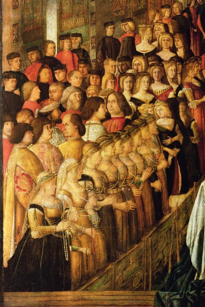 Il Miracolo della Croce sul Ponte di San Lorenzo (dettaglio di Caterina Cornaro e le sue dame) da Gentile Bellini