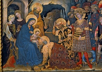 Adorazione dei Magi, dettaglio della Vergine e del Bambino con tre re (dettaglio) da Gentile da Fabriano