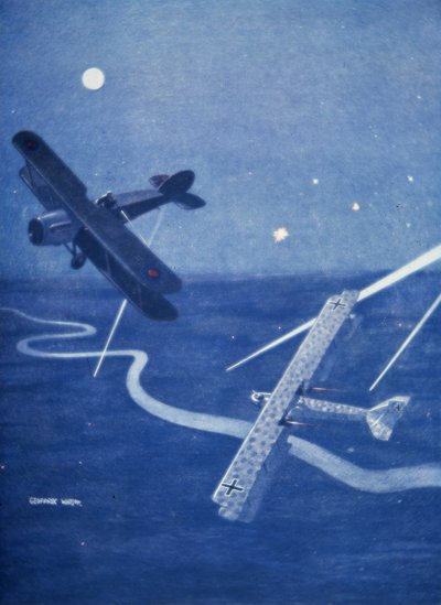 Combattente di Bristol attacca un bombardiere Gotha tedesco su Londra di notte da Geoffrey Watson