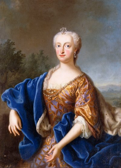 Ritratto di Maria Amalia, in piedi a tre quarti, con un abito ricamato da Georg (circle of) Desmarees