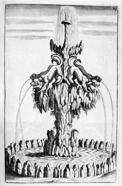 Fontana con design di cane, 1664 da Georg Andreas Bockler