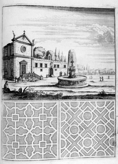 Casa, fontana e progetto del giardino, 1664 da Georg Andreas Bockler