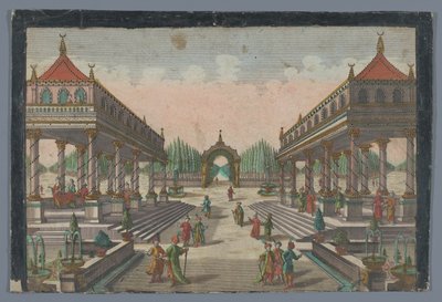 Veduta di una colonnata verso un giardino di cipressi a Costantinopoli da Georg Balthasar Probst (possibly)