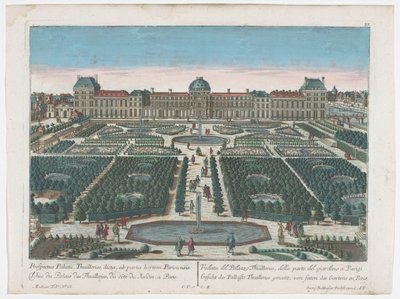 Vista del Palais des Tuileries a Parigi vista dal Jardin des Tuileries da Georg Balthasar Probst