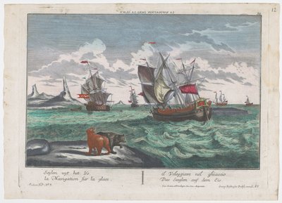 Veduta delle navi che navigano sul mare ghiacciato (Caccia alla balena in Groenlandia) da Georg Balthasar Probst