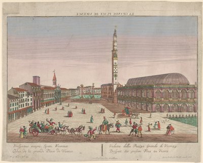 Veduta della Piazza dei Signori di Vicenza con carrozze trainate da cavalli e figure..., ca. 1750-1801 da Georg Balthasar Probst