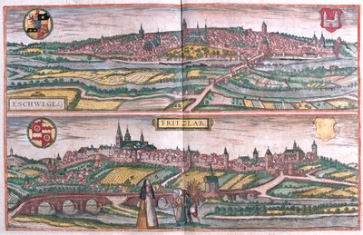 Eschwege e Fritzlar, Germania - in "Civitates Orbis Terrarum" di Georg Braun, Colonia 1617 da Georg Braun