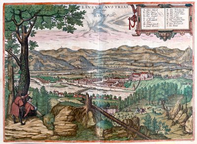Lintz, Austria - in "Civitates Orbis Terrarum" di Georg Braun, Colonia 1617 da Georg Braun