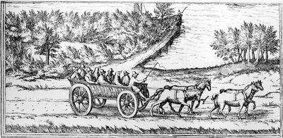 Carrozza con Passeggeri in Francia, dettaglio di una Mappa, fine XVI secolo da Georg Braun und Franz Hogenberg