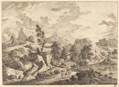Paesaggio con il sole nascente e un cavaliere con attendente da Georg Eisenmann