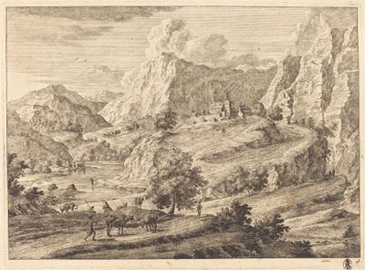 Paesaggio montuoso con figure e un monastero da Georg Eisenmann