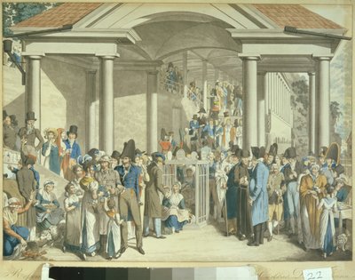 Comunità della salute alla fontana di Karlsbader, 1810 (disegno ad acquatinta) da Georg Emanuel Opitz