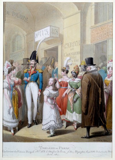 Dipinto di Parigi: le gallerie del Palais Royal a Parigi da Georg Emanuel Opitz