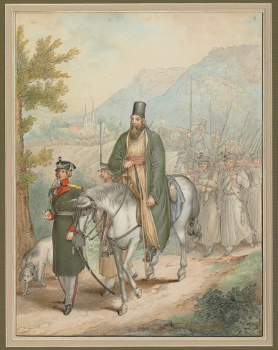 Soldati russi che accompagnano un prete a cavallo da Georg Emanuel Opitz