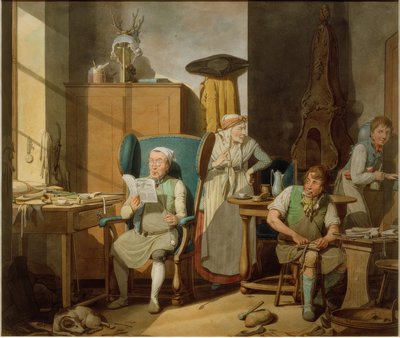 Famiglia di calzolai in bottega da Georg Emanuel Opitz