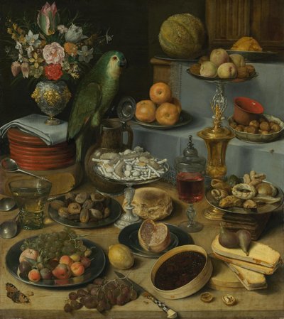 Tedesco: Cena con pappagallo Grande banchetto da Georg Flegel