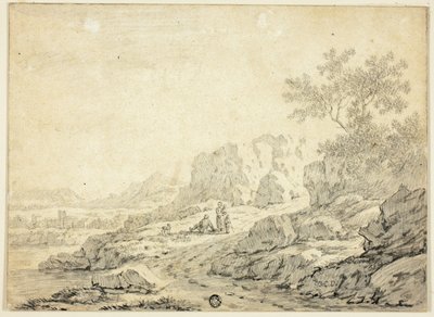 Paesaggio roccioso con figure e cane sul sentiero da Georg Friedrich Dietzsch