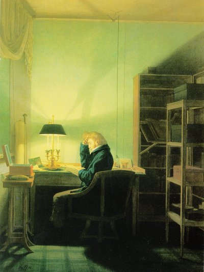 Uomo che legge al lume della lampada da Georg Friedrich Kersting