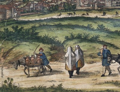 BRAUN, George (1541-1622). ORTELIUS, Abraham (1527-1598). HOGENBERG, Franz (1535-1590). Civitatis Orbis Terrarum (Theatrum orbis terrarum). 1572-1617. Granada (1572). Dettaglio sinistro. Volume I. Incisione. SPAGNA. CASTIGLIA E LEON. Salamanca. Università  da Georg Hogenberg Franz (1535 90) & Ortelius Abraham (1527 98) Braun