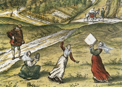 Danseurs andalous. Dettaglio di Granada, in Volume I "Civitatis Orbis Terrarum". Acquaforte a colori di Abraham Ortelius (1527-1598), George Braun (1541-1622) e Franz Hogenberg (1535-1590), pubblicato nel 1572-1617 da Georg Hogenberg Franz and Ortelius Abraham Braun