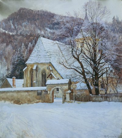 Inverno nel Rosenthal presso Kapellen (Stiria) con chiesa gotica da Georg Holub