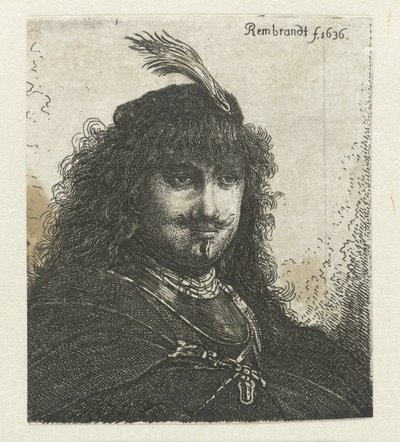 Autoritratto (?) con cappello piumato e sciabola abbassata da Georg Leopold Hertel