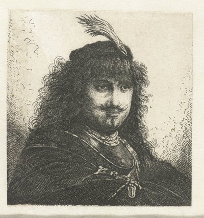 Autoritratto (?) con cappello piumato e sciabola abbassata da Georg Leopold Hertel