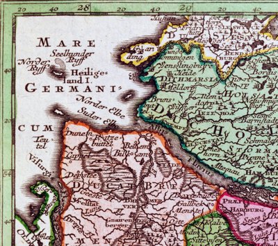 (dettaglio) Helgoland da una mappa della Germania settentrionale da Georg Matthäus Seutter