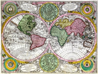 Mappa del mondo e planisfero celeste da Georg Matthäus Seutter