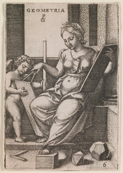 Geometria, dalla serie "Le arti liberali", 1541 circa (incisione) da Georg Pencz