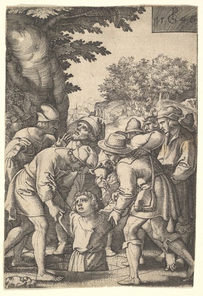Giuseppe calato in un pozzo dai suoi fratelli, dalla serie La storia di Giuseppe, 1546 da Georg Pencz