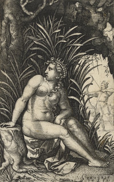Procri e Cefalo, 1539 (incisione su carta vergata) da Georg Pencz