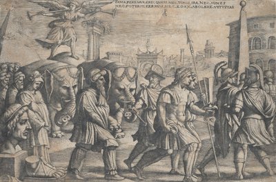 Il trionfo della fama sulla castità, dai Trionfi di Petrarca da Georg Pencz