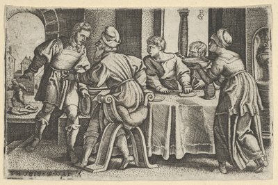 Tobia lascia la tavola, dalla Storia di Tobia, 1543 da Georg Pencz