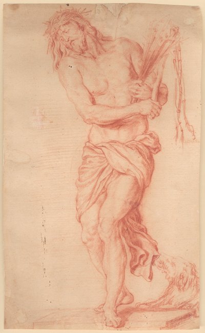 Ecce Homo. Cristo sofferente in piedi con frusta e corona di spine sulla testa da Georg Petel
