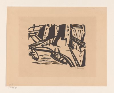 Barche su un molo in città da Georg Schrimpf (signed by artist)