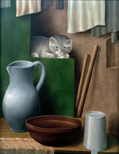 Natura morta con gatto da Georg Schrimpf