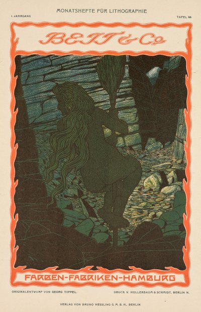 Donna nuda su una scopa (dalla serie pubblicitaria per tessuti colorati, Beit & Co., Amburgo) da Georg Tippel