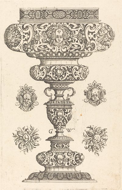 Calice, bordo decorato con maschera e bouquet di frutta da Georg Wechter I